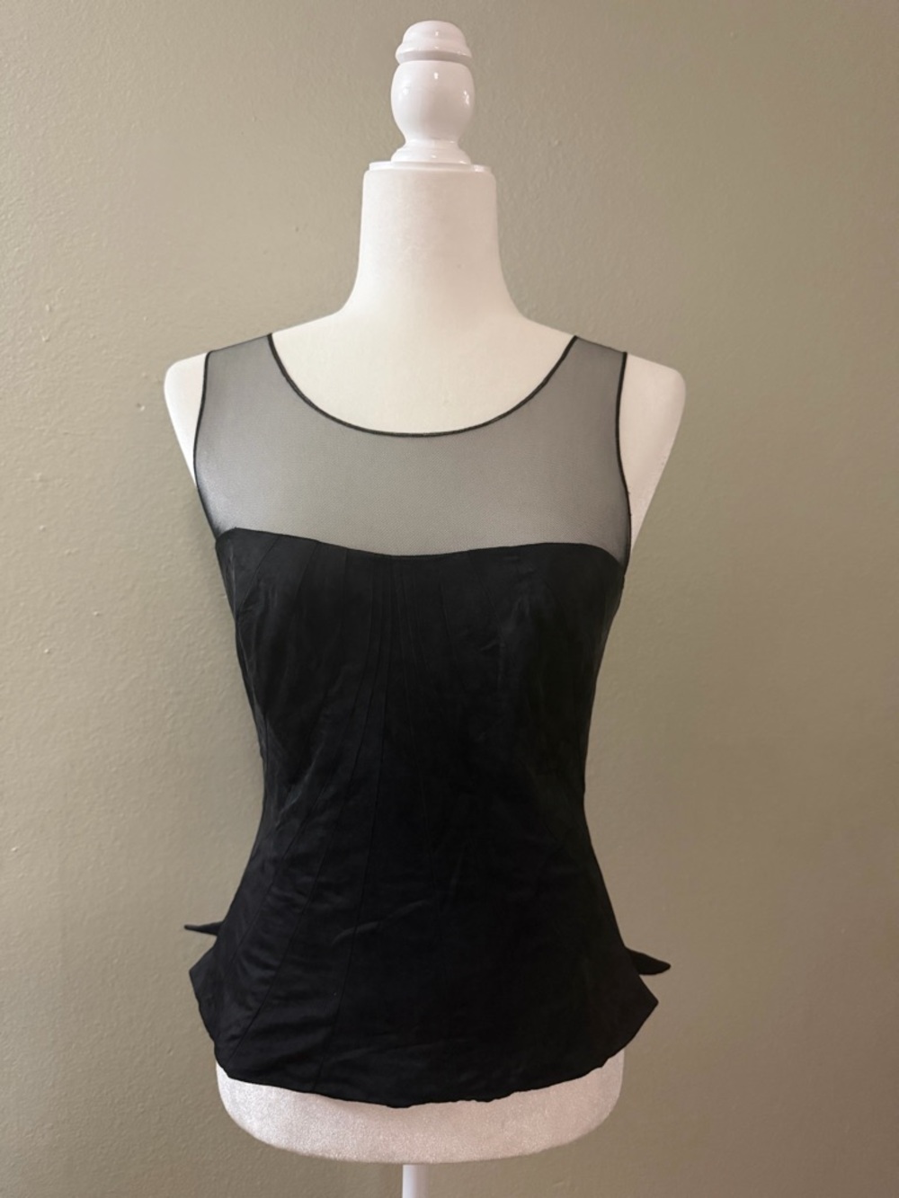 White House Black Market Black Silk Mesh Illusion Corset Top